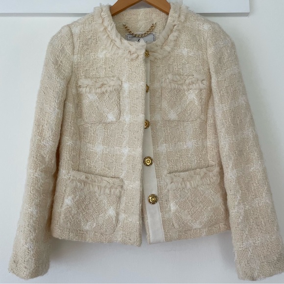 Milly of New York Women's Cream Boucle Fitted Blazer Four Pockets Size 4 - Picture 2 of 7